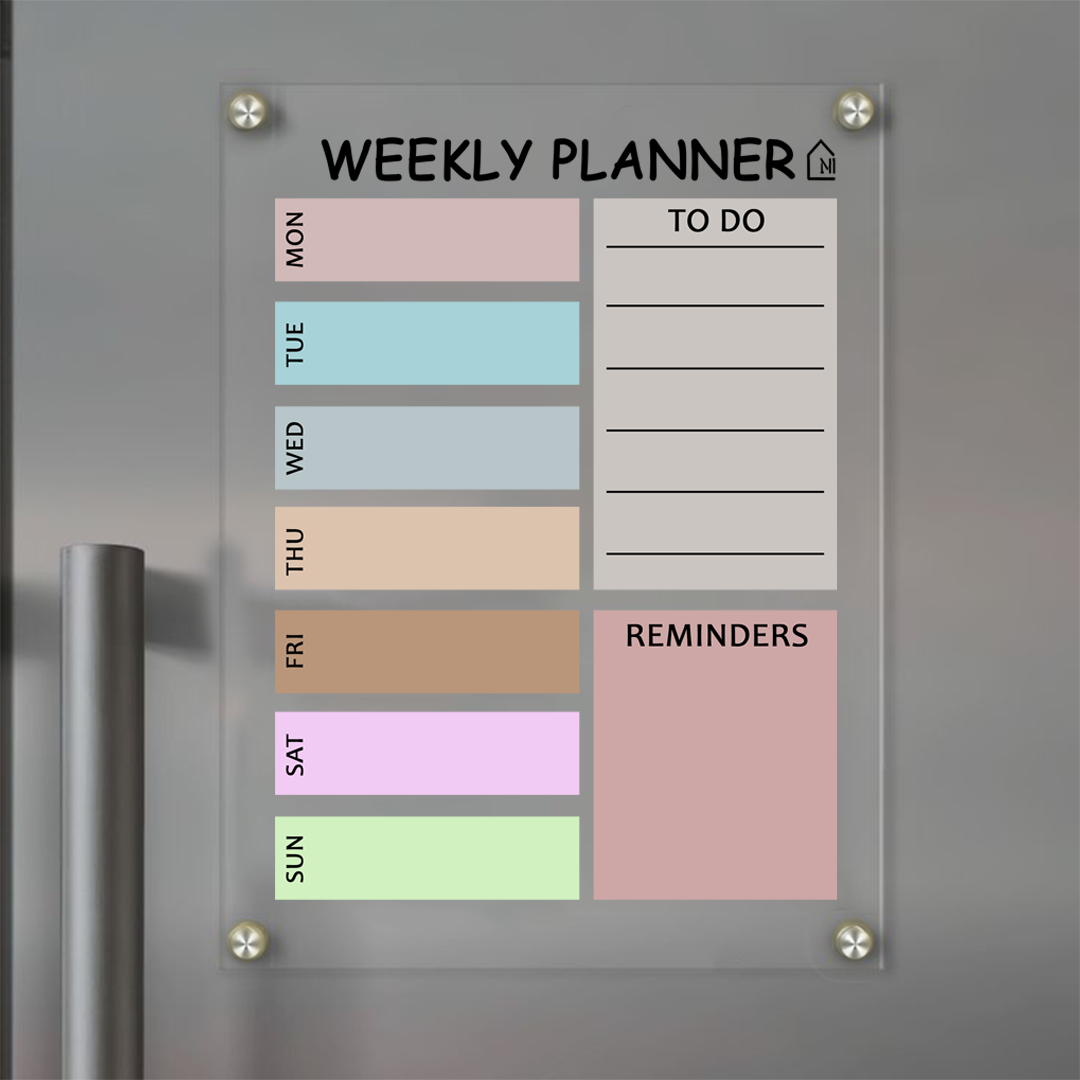 Acrylic Weekly Planner with To-Do & Reminder Sections | Pastel Block Organizer for Fridge | Pen and Rag - Memories InsitePASTEL WEEKLY BLOCK FRIDGE PLANNER I